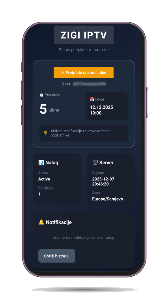 Zigi IPTV App - Login
